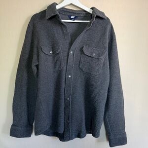 Land’s End Shacket Gray Cotton Waffle Snap Button Front Academia Fall Medium